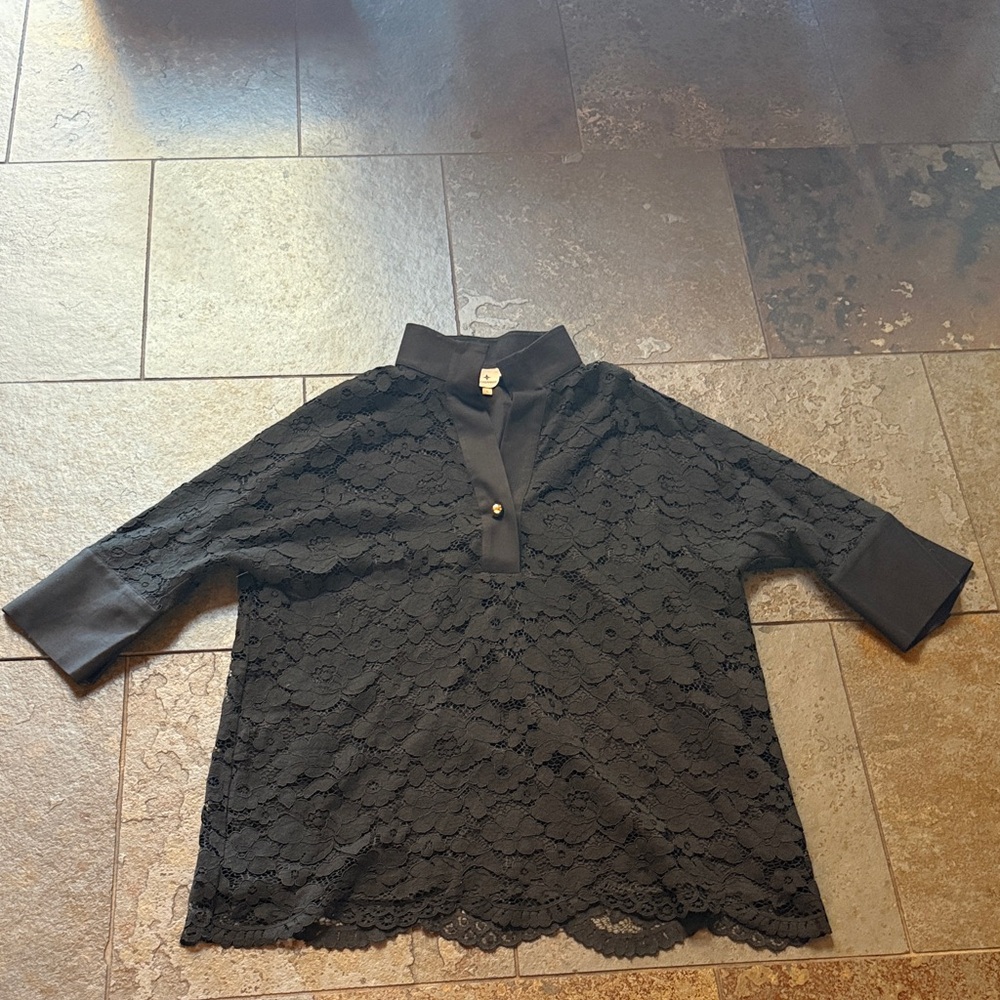 TUCKERNUCK large Black Lace Blouse with Mandarin Collar